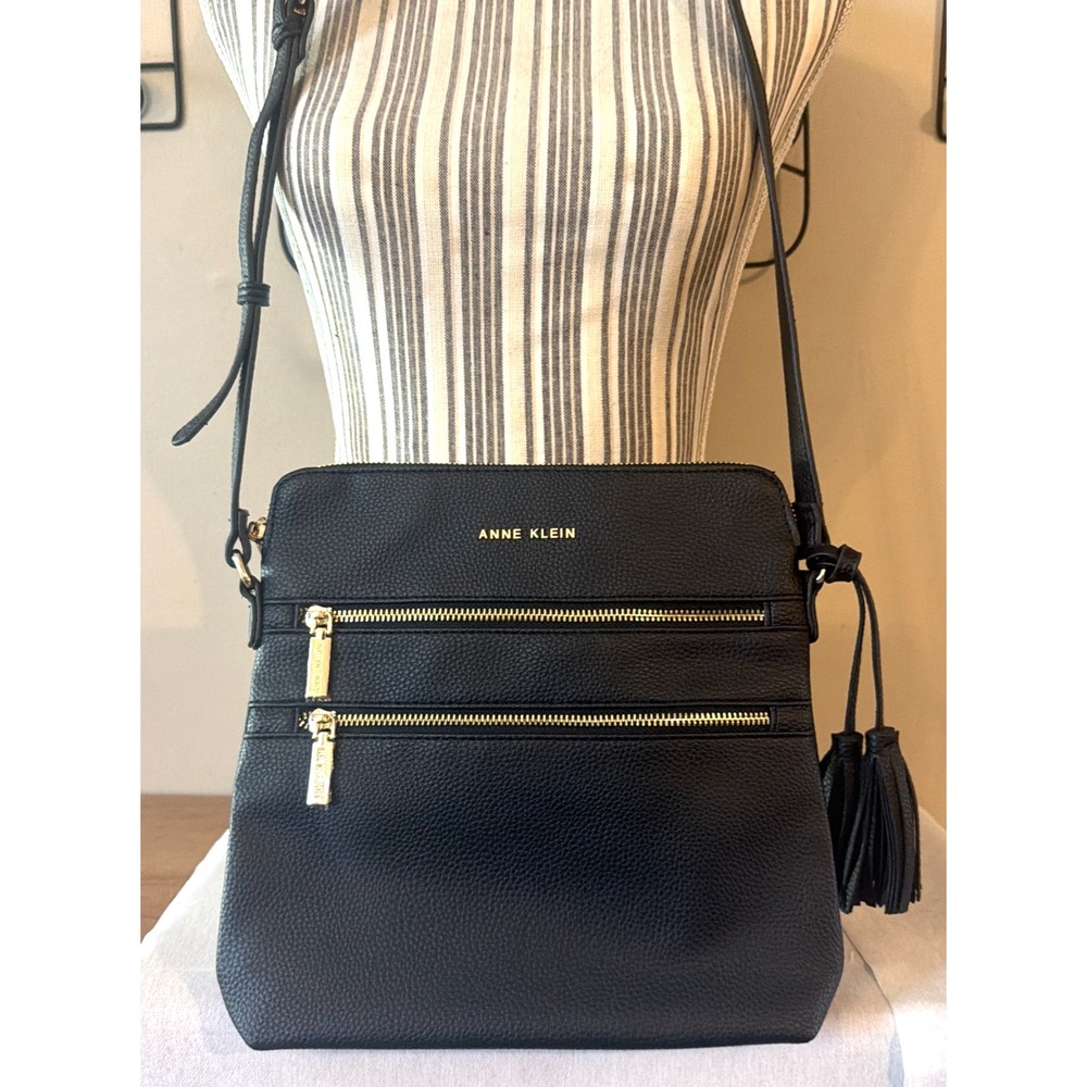 ANNE KLEIN CROSSBODY BAG w/Zip Closures, Gold Tone Hardware and Tassel Accent